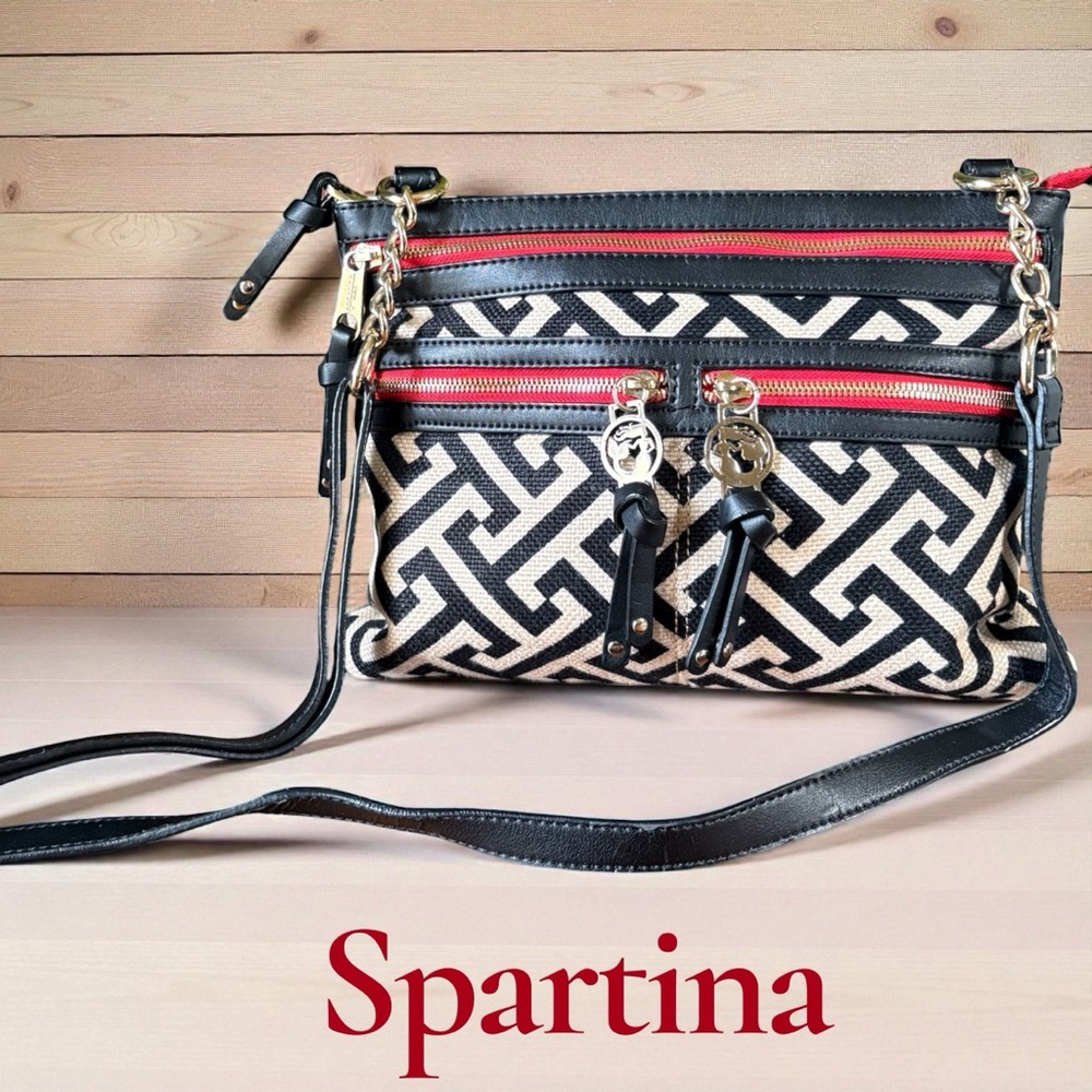 Spartina-Callahan Zipper Hipster Linen/Leather crossbody bag. Lots of space! EUC